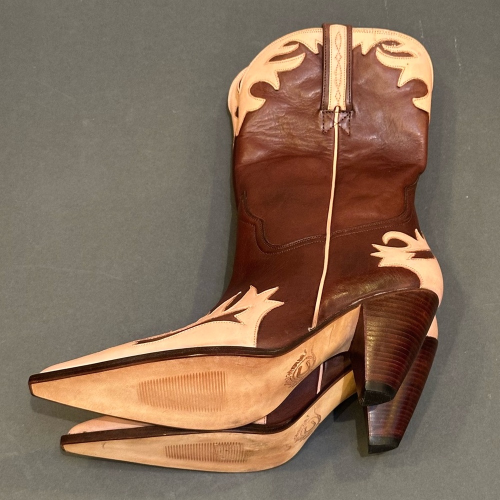 Lucchese Brown and Tan Two-Tone Pointed Toe Cowboy Boots - Picture 9 of 10